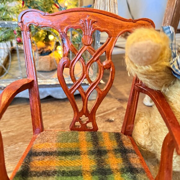 Vintage Mohair Teddy Bear with Wood Chair - Picture 9 of 16